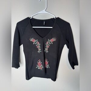 Trixxi Black Blouse with Floral Embroidery